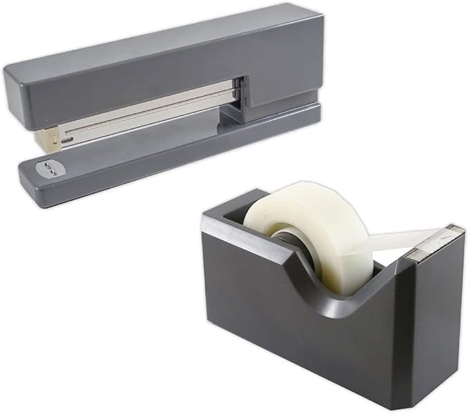 JAM PAPER Office & Desk Sets - 1 Stapler & 1 Tape Dispenser - Grey - 2/Pack