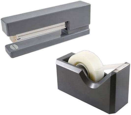 JAM PAPER Office & Desk Sets - 1 Stapler & 1 Tape Dispenser - Grey - 2/Pack