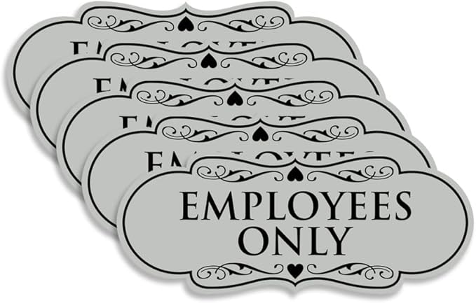 Designer EMPLOYEES ONLY Sign | Easy Installation | Office or Business Signs | Workplace Safety - Lt Gray - Small (5 Pack)