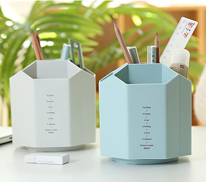 Pencil-holders , Multi-Functional, Storage Rack for Office Art Supplies , Rotating , School Supplies Organizer for Pen, Colored Pencil, Desktop Storage Box in Classroom & Art Studio ,Grey