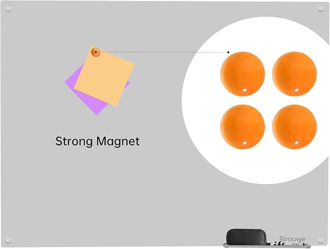 Magnetic Glass Dry Erase Board - White Board 48 x 36 Inch Wall Mounted Glass Whiteboard, Large Frameless Glass White Board for Wall Office, Home & School, Gray