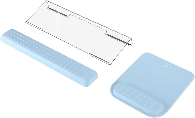 MOSISO Computer Keyboard Stand&Wrist Rest Support for Keyboard &Mouse Pad Set, Ergonomic Massage Wrist Rest Set, Easy Typing Working Acrylic Clear Stand for Office Home, Air Blue