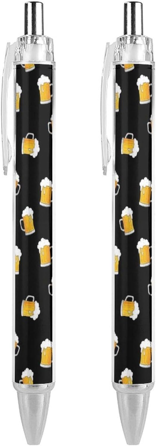 Cute Ballpoint Pens for Women, 0.5mm Refillable Black Ink Writing Pens with Comfortable Grip Beers Cartoon Pattern Yellow Black Ball Point Pen Writing Supplies 2 Pcs