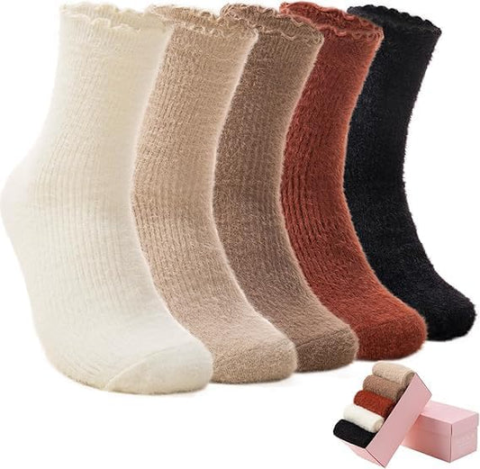 SISOSOCK 5 Pairs Fuzzy Soft Cozy Fluffy Socks for Women, Casual Warm Sleep Comfy Socks, Thick Winter Plush Gifts for Women