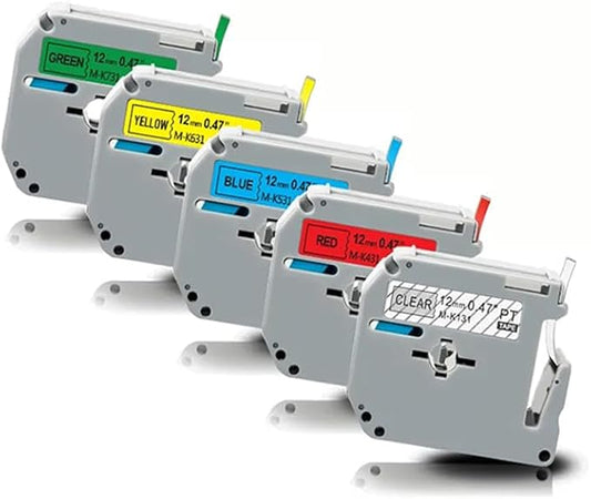 M K131 MK431 MK531 MK631 MK731 5 Pack Color Tape - 12mm Multicolored Label Tape Compatible with P Touch Label Maker PTM95 PT-90 PT-80 PT-70 PT-65 PT-45M
