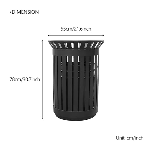 Outdoor Metal Slatted Trash Receptacle,Waste Receptacle，Commercial Trash Cans,Zone Round Garbage Bin,Square Hotel Street Patio Indoor Metal Stan (Big-Black)