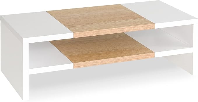 TEAMIX 2 Tiers Desktop Monitor Stand Riser 20 Inch Printer Stand with Storage Small TV Riser Laptop Wooden Desk Organizer Shelf Bookshelf Maple (White+Maple, 2 Tiers)