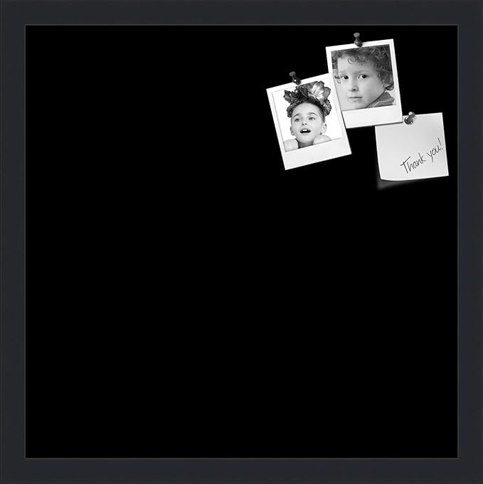 PinPix 17x17 Inch Cork Bulletin Board. This Decorative Framed Pin Board Comes with Solid Black Design and a Satin Black Frame. Ideal for Home Office Decor or Message Board (PinPix-622)