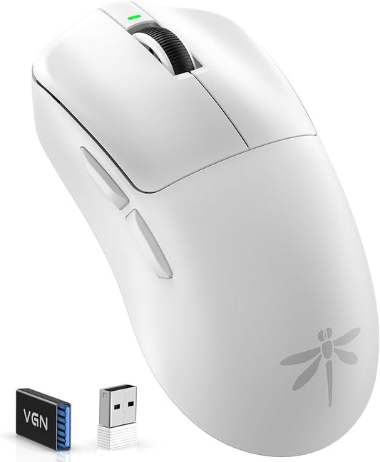 VGN F1 Pro Max Wireless Gaming Mouse - 55g Ultralight - 26000 Adjustable DPI - 1000Hz Polling Rate - 200h Battery - Wireless & Wired Mode - 6 Programmable Buttons - Professional Grade - USB-C - White