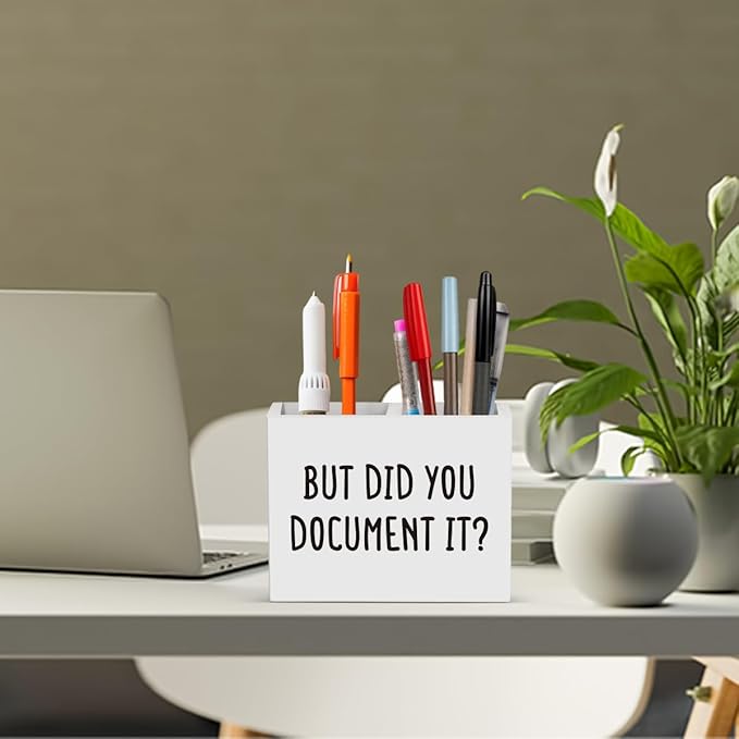 But Did You Document It Funny Boss Gifts Office Room Decor for Women Men HR Manager Coworker Friend Employee Wooden Pencil Holder, Boss Day Gifts Funny Office Accessories Desk Decor