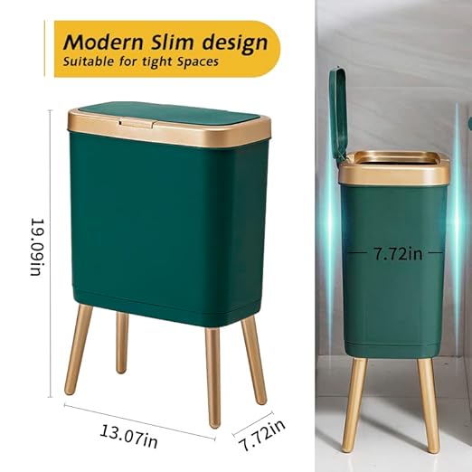 Procade 2Pack BathroomTrash Can with Lid, Modern Garbage Bin for Kitchen, 4 Gallon Garbage Can with Gold Edge, Plastic Trash Bin Waste Basket for Bedroom, Living Room,Office(Black+Green)