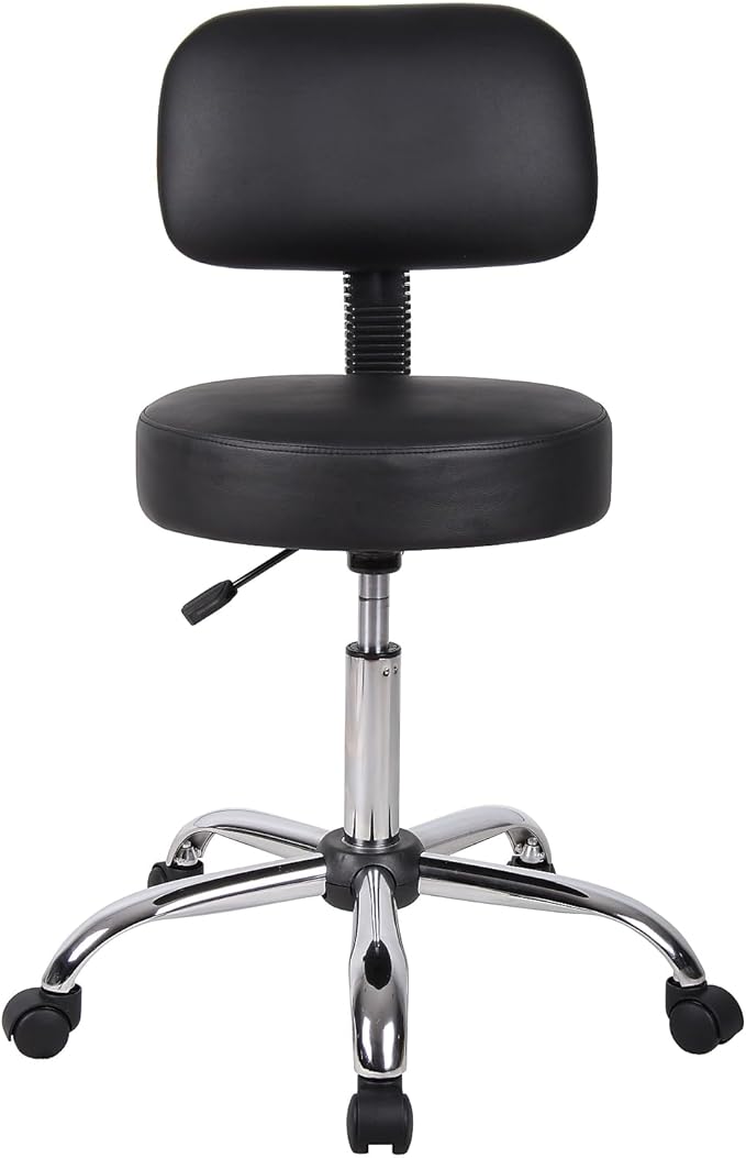Boss Office Products B245-BK Be Well Medical Spa Stool with Back, Black
