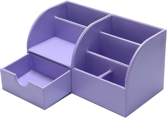 UnionBasic Desk Organizer - Multifunctional Leather Desktop Pen Holder Storage Box - Business Card/Pen/Pencil/Mobile Phone/Stationery Holder, Purple