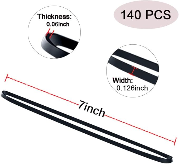 Black Heavy Duty Large Rubber Bands 140 Pack, Fits 8-33 Gallon Trash Cans, 7x1/8 Inches, Rubber Material