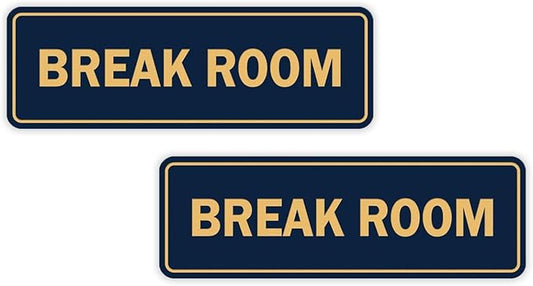 Standard Break Room Door or Wall Sign - Blue/Gold - Small 2 Pack