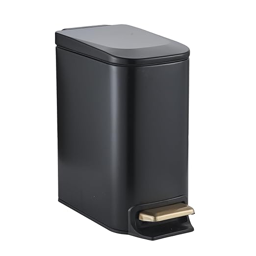 Small Bathroom Trash Can with Lid Stainless Steel Black Gold Garbage Can with Lid 6 Liter / 1.6 Gallon
