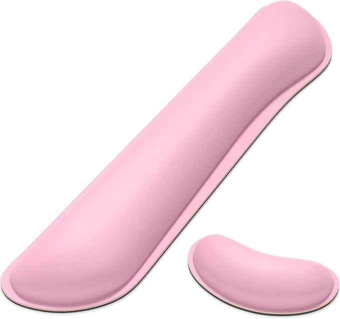 Dapesuom Keyboard Wrist Rest Set, Cute PU Leather Wrist Cushion for Computer Keyboard and Mousepad, Memory Foam Mouse Pad Rests Support with Non-Slip Base for Typing Pain Relief, Laptop, Rose Pink