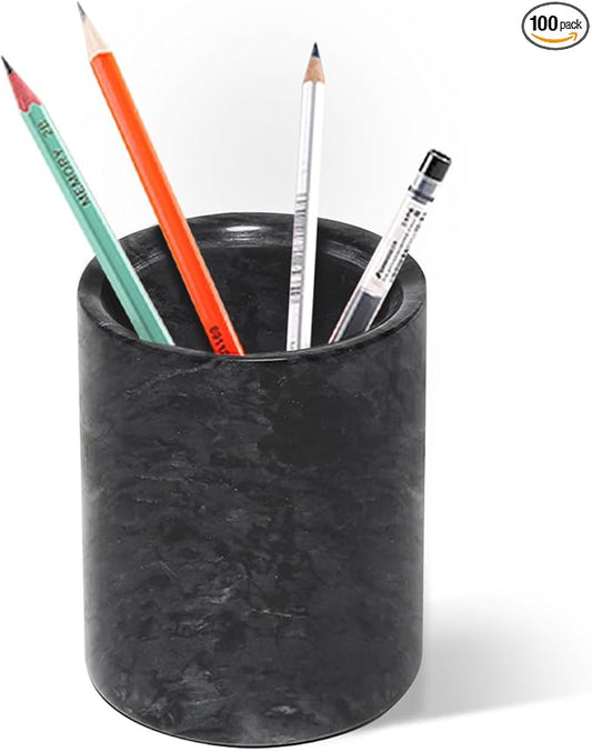 Marble Pencil Pen Holder for Desk,Makeup Brush Holder, Stand for Desk Marble Pattern Pencil Cup for Kids Durable Organizer Ideal Gift for Home, Office(Black)