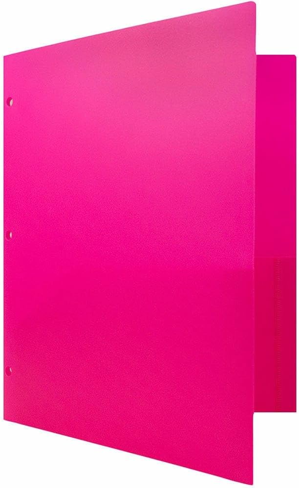JAM PAPER Heavy Duty Plastic 3 Hole Punch Pocket Folders - Extra Tough School Folders - Fuchsia Hot Pink - Bulk 48/Pack