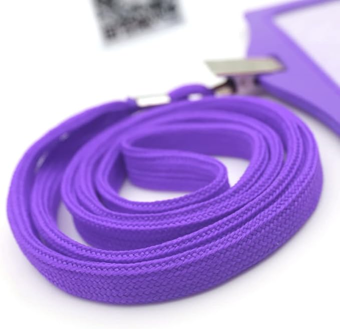 Beebel Lanyard 100 Pack Purple Badge Lanyards Flat Lanyards Round 32" with Badge Clip