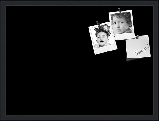 PinPix 27x20 Inch Cork Bulletin Board. This Decorative Framed Pin Board Comes with Solid Black Design and a Satin Black Frame. Ideal for Home Office Decor or Message Board (PinPix-622)