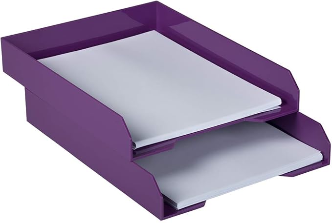 JAM PAPER Stackable Paper Trays - Purple - Desktop Document, Letter, & File Organizer Tray - 2/Pack