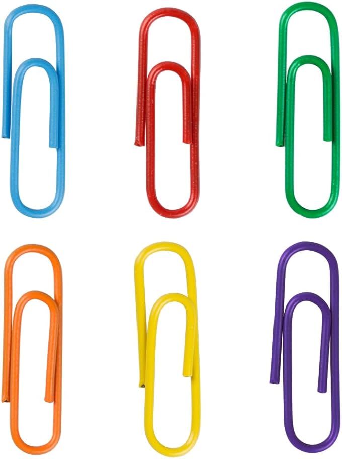 JAM PAPER Colorful Standard Paper Clips - Regular 1 Inch Paperclips - Rainbow Assortment - 6 Packs of 100