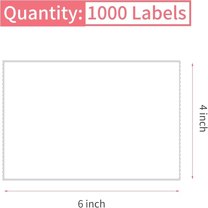 L LIKED Direct Thermal Labels 4"x 6" (1 Rolls, 1000 PCS) - for 3" Core Industrial Printers Address & Shipping Labels-White Perforations (Commercial Grade)