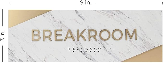 Breakroom Sign with Braille/Small Business Easy Adhesive Mount Door And Wall Sign / 3" x 9" Light Marble Design