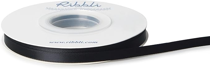 Ribbli Double Faced Black Satin Ribbon,1/4” x Continuous 25 Yards,Use for Bows Bouquet,Gift Wrapping,Floral Arrangement