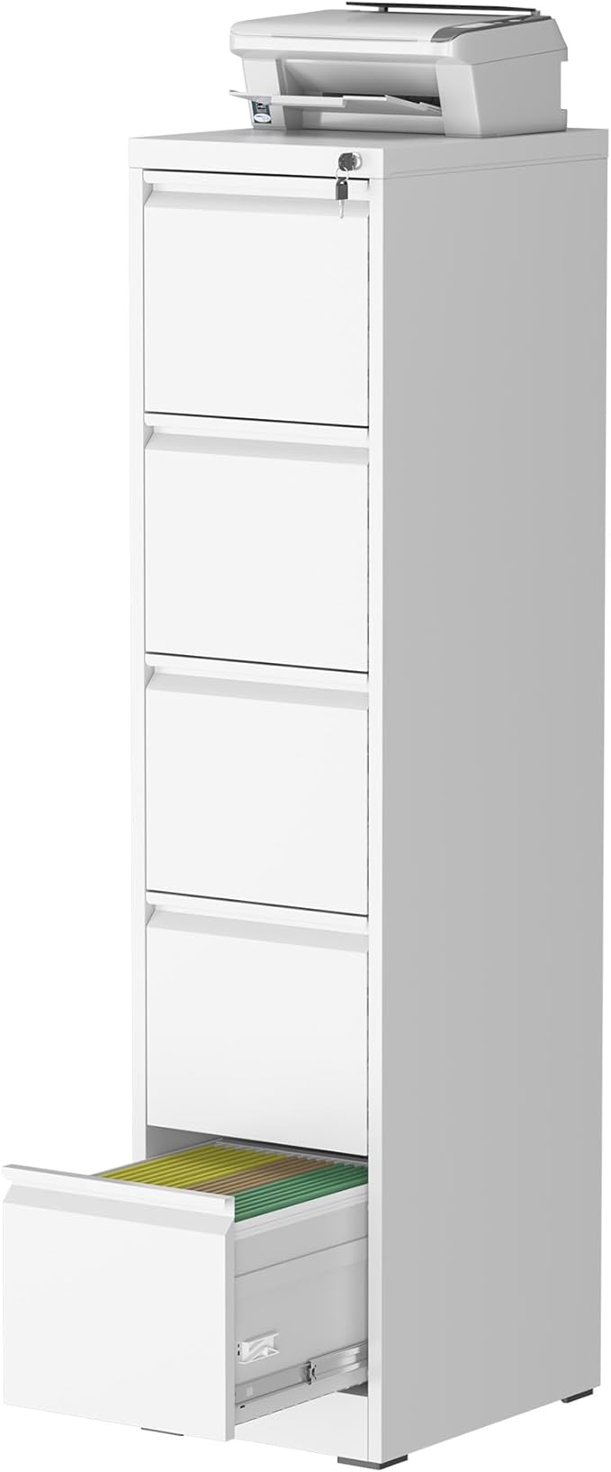 5 Drawer File Cabinet with Lock, Steel Vertical Filing Storage Cabinet for Home Office, Heavy-Duty File Cabinets for Letters/Legal/A4 (Require Assembly, White)
