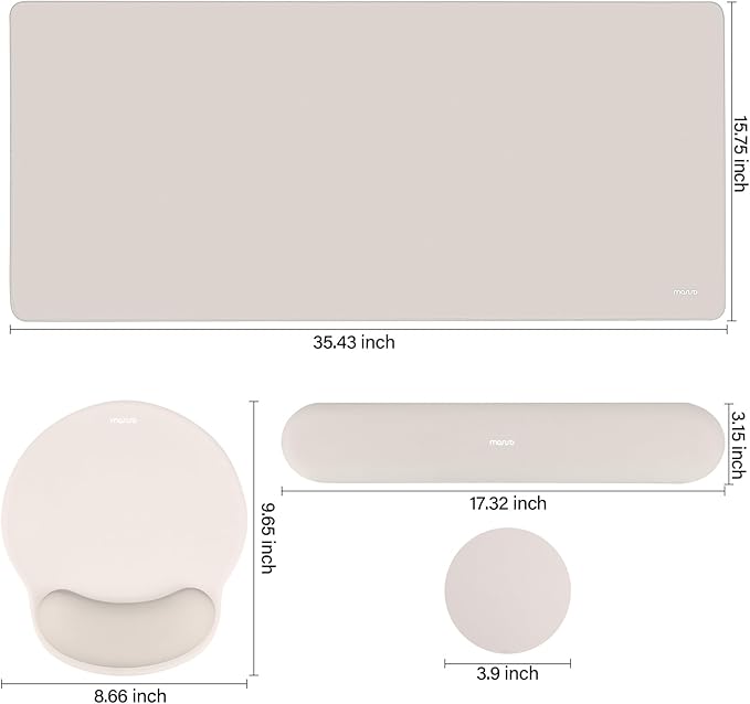 MOSISO Wrist Rest for Keyboard Mouse Pad Set, Large Gaming Deskpad&Circle Curved Mousepad&Keyboard Wrist Rest&Coaster, Ergonomic Non-Slip Mousepad&Easy Typing Pad with Curved Memory Foam, Stone Gray