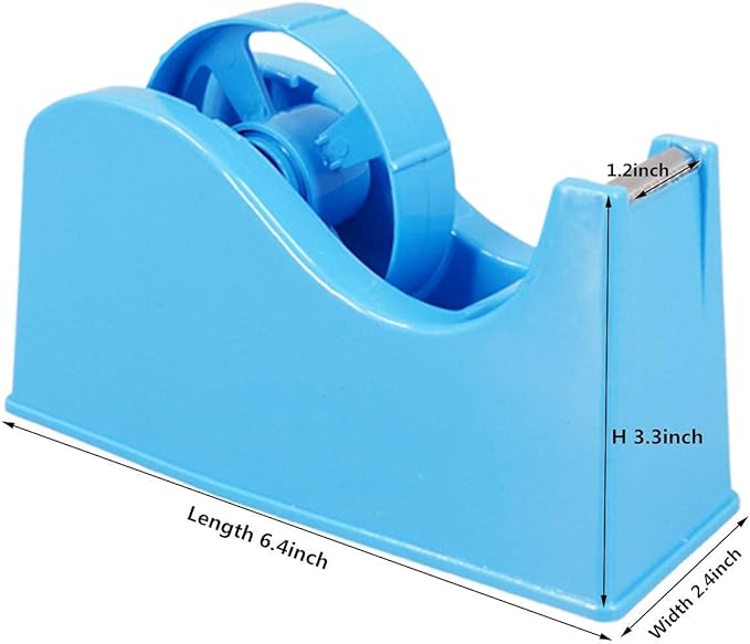 Desktop Tape Dispenser Adhesive Roll Holder (Fits 1" & 3" Core) with Weighted Nonskid Base Blue