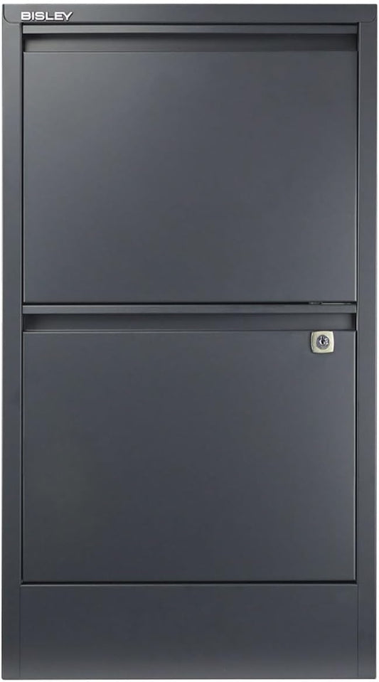 Bisley 2-Drawer Flush Front Vertical File Cabinet - Anthracite Grey, 2 Hanging File Drawers, Powder-Coated Steel, Locking Drawers