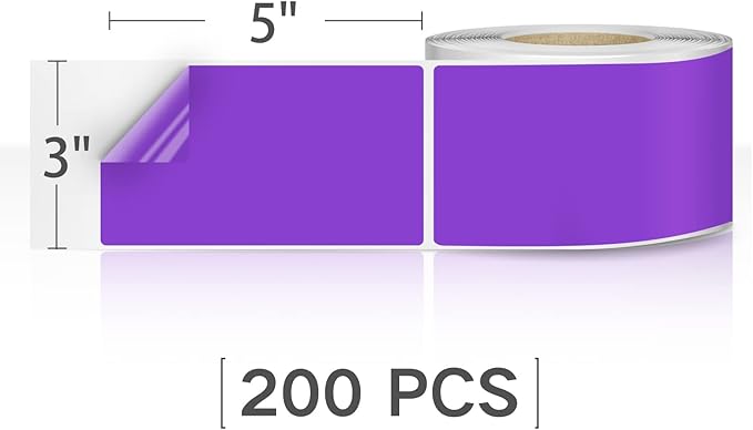 Rectangle Labels Sticker 3×5 Inch Vinyl Floor Stickers Color Coding Name Tags Roll Removable 200 PCS, Purple