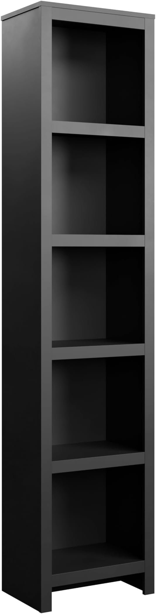 Prepac Moda 80" Tall 5-Tier Narrow Bookcase in Black, Modern Storage Accent Bookshelf with 3 Adjustable Shelves for Home, Office, Living Room, Bedroom