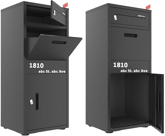 Package Delivery Boxes for Outside, Large Parcel Drop Boxes with Lock, Customize Address Stickers Package Drop Boxes for Outside is Waterproof,Package Delivery Box for Porch (Black，40"*17.7"*15 in)