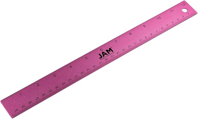 JAM PAPER Strong Aluminum Ruler - 12 Inch - Metal Ruler with Non-Skid Cork Backing - Fuchsia Metallic - Sold Individually