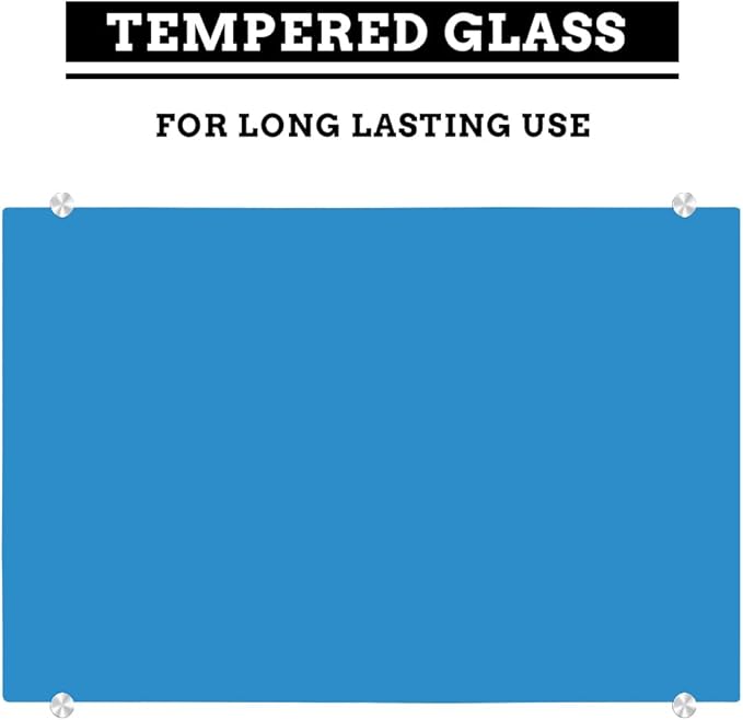 DEVELOP Large Magnetic Blue Glass Dry Erase Board, 60 x 36 Inches (150 x 90 cm), Modern Tempered Glass Whiteboard for Wall, Frameless White Board with Marker Tray, 4 Markers, 2 Magnets, 1 Eraser