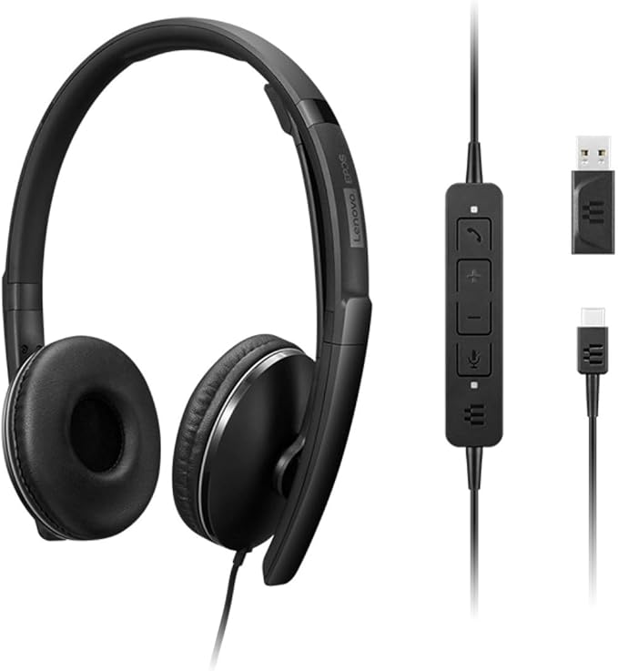 Lenovo Wired ANC Headset, USB-C and USB-A connectivity, Zoom Certified, Active Noise Cancellation, Hearing Protection, 145g Lightweight Comfortable Design, Replaceable Earcups, Business Headset