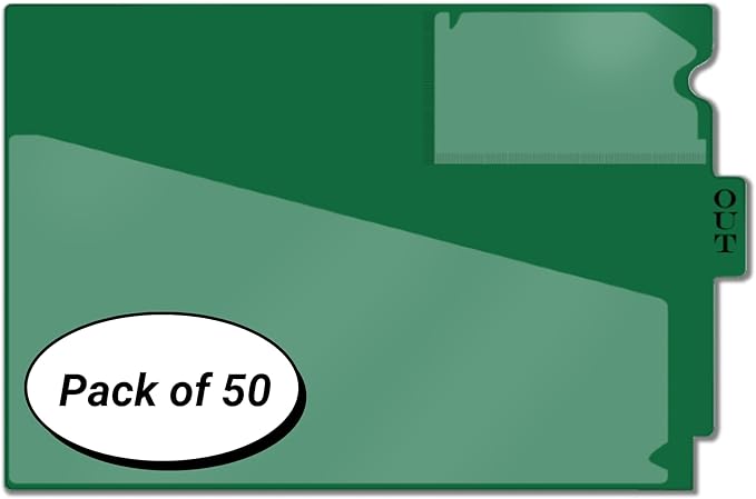 Doctor Stuff - Center Tab Vinyl Outguides, Diagonal Cut Front Pocket, Top Charge Out Slip Pocket, Plastic File Folder, Letter Size 9" x 13-1/4", Green, 50/Box