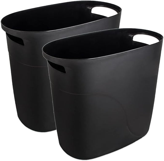 Plastic Small Trash Can Slim Waste Basket with Handles 3.2 Gallon Narrow Garbage Container Bin for Bathroom, Bedroom, Kitchen, Home Office Under Desk, Dorm, Laundry Room, Kids Room, Black 2 Pack