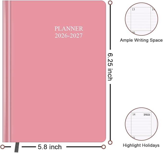 Planner 2026-2027 - 18 Months (Jan 2026 - Jun 2027) Agenda Planner 5.8" x 8.5", 2026-2027 Weekly & Monthly Planners, Hard Cover, Pink