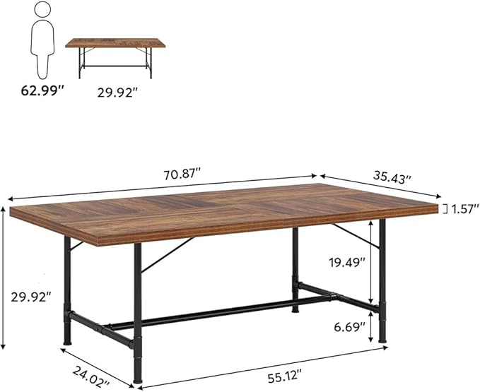 Tribesigns 6FT Conference Table, Rustic Rectangle 70.8" W x 35.4" D Meeting Table, Modern Seminar Table Boardroom Desk for Office Meeting Conference Room (6ft, Rustic)