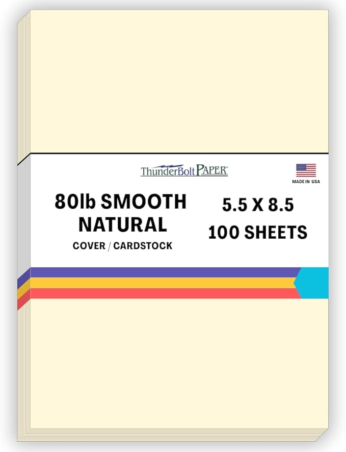 100 Natural Smooth Card Stock Sheets Paper - 5.5 X 8.5 Inches Half Letter | Statement Size - 80# (80 lb/Pound) Cover Weight - Quality Paper - Smooth Finish