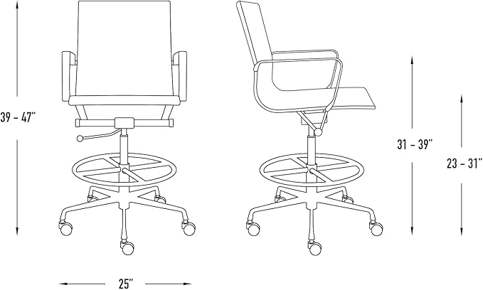 Laura Davidson Furniture SOHO II Ribbed Drafting Chair for Standing Desks, Standing Desk Chair - Ergonomically Designed, Commercial Grade Draft Height, Arm Rest & Cushion, Made of Faux Leather, White