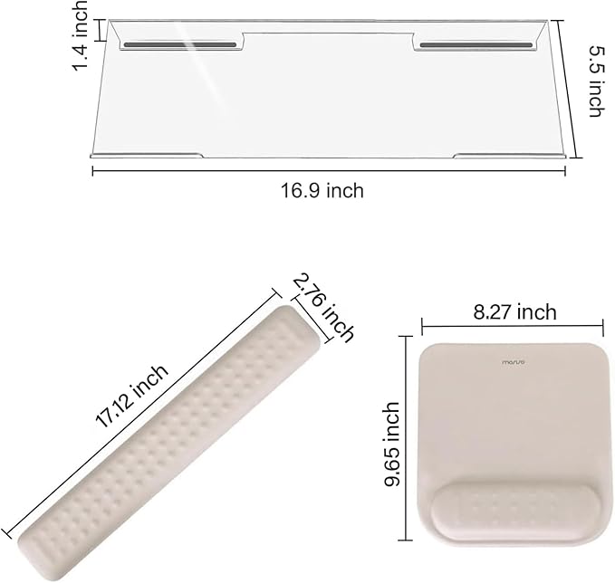 MOSISO Computer Keyboard Stand&Wrist Rest Support for Keyboard &Mouse Pad Set, Ergonomic Massage Wrist Rest Set, Easy Typing Working Acrylic Clear Stand for Office Home, Taupe Brown