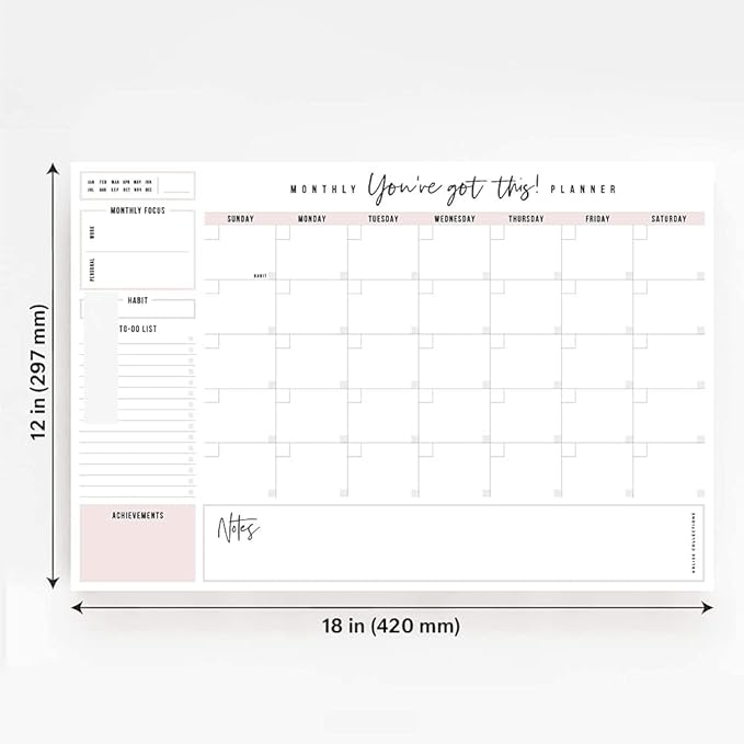Bliss Collections Monthly Planning Pad, To Do List Notebook - Undated Tear-Off Sheets Notepad - Work Calendar, Organizer, Scheduler for Goals, Tasks - You've Got This (Pink), 12" x 18", 18 Sheets