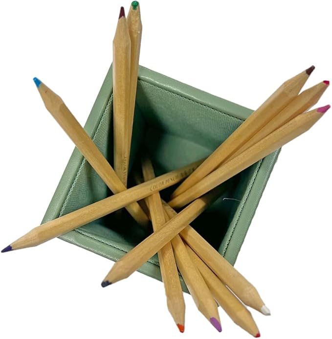 UnionBasic Square Pens Pencils Cup Holder Desk Stationery Organizer, Selected Faux Leather, Malachite Green