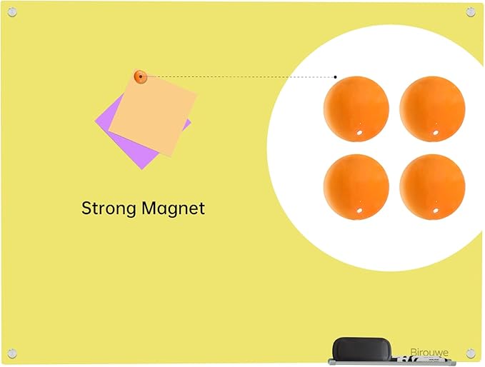 Magnetic Glass Dry Erase Board - White Board 48 x 36 Inch Wall Mounted Glass Whiteboard, Large Frameless Glass White Board for Wall Office, Home & School, Yellow